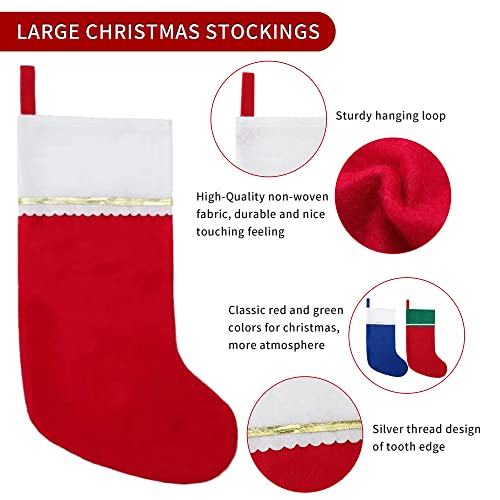 Tokforty 12 Pack Felt Christmas Stockings, 19 Inches Red And White Christmas Stockings Hanging Ornaments, White Cuff With Gold Trim Christmas Stockings For Family Christmas Holiday Decorations #TOP2
