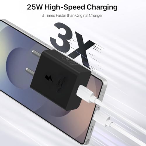 Image of Samsung Original 25W Superfast Charger Type-C Travel Adaptor Compatible with Samsung Galaxy S25 /S24 /S23 /S22Ultra /S21 /21FE /M53 5G /M33 /M23 /A34 /fold /Flip /A /M /F /Z-Black