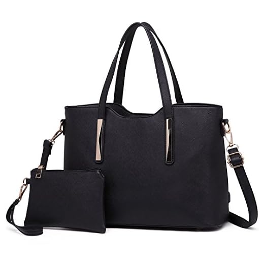 Miss Lulu Sac à main femme 2 avec pochette Sac à bandoulière Chic Bag (Noir)