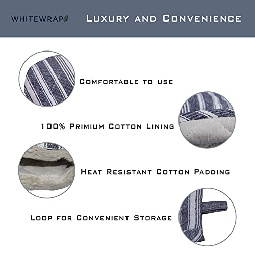 Oven Mitts And Pot Holders | 4 Pcs Blue Stripes |Heat Resistant Kitchen Microwave Glove For Baking Cooking Grilling, Good Fit Bbq, Soft Cotton Filling Non-Slip Surface, Hot Pads Mats Coasters #TOP2