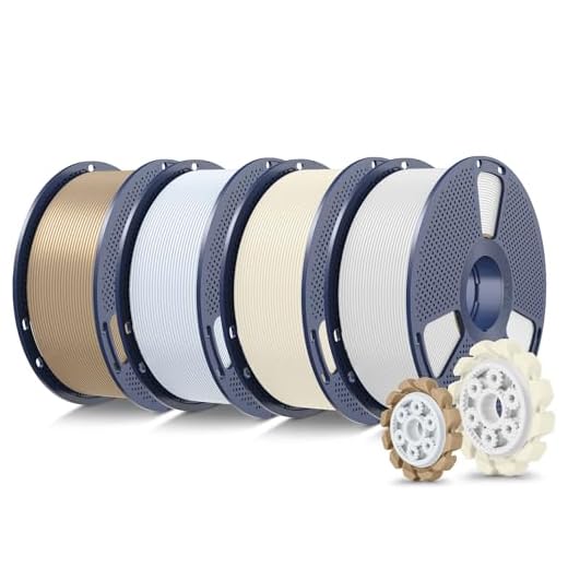 SUNLU PLA+2.0 3D Printer Filament Bundle, 4KG Upgrade PLA+ Filament 1.75mm, Tougher and Stronger, Dimensional Accuracy +/-0.02mm, 1KG per Spool, 4 Packs, 4KG Total, White+Bone+Ceramic+Oak Wood