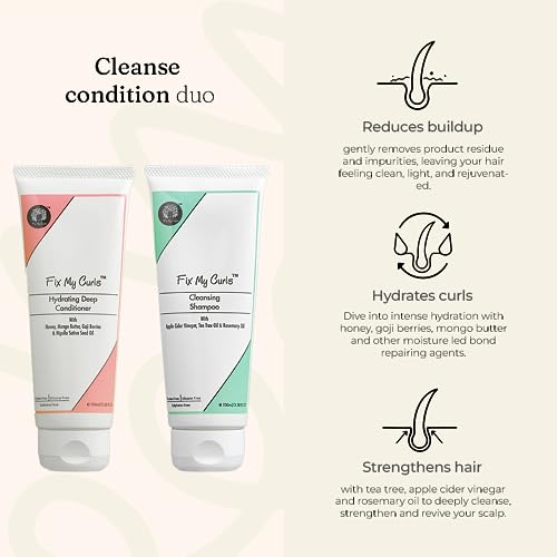Fix My Curls Shampoo & Condition Bundle | To Cleanse, Clarify & Hydrate Curly, Dry & Wavy Hair | Sulphate & Silicone Free|Anti-Dandruff | 100ml each - Image 3 thumbnail