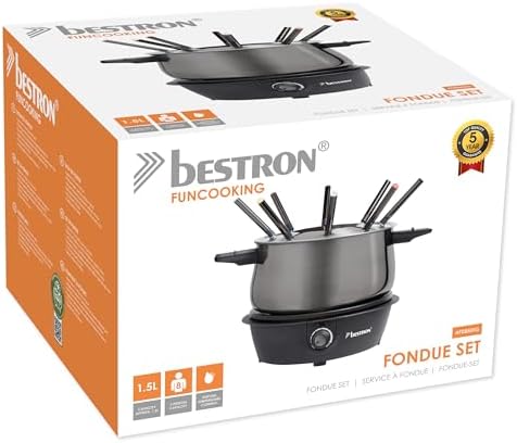 Bild 1 - Bestron elektrisches Fondue Set für bis zu 8 Personen, mit 8x Fonduegabeln & stufenlosen Thermostat, inkl. Spritzschutz, Farbe: Titangrau