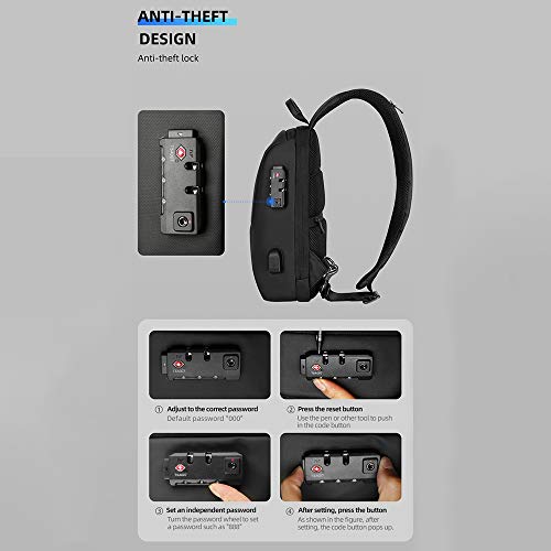 Domary TSA Lock Crossbody Masculino Bolsa Impermeável USBCarregamento de Baú Bolsa Mensageiro de Via