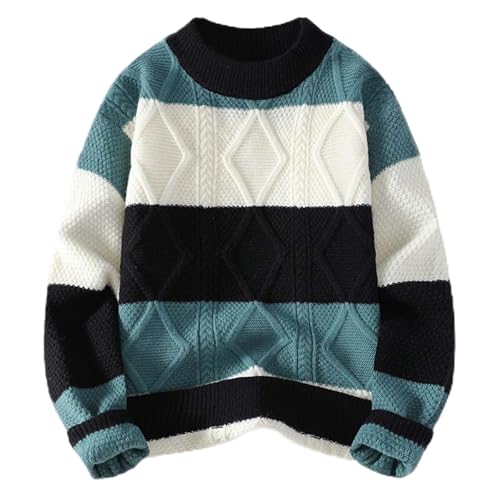 Sweater Men Round Neck Long Sleeve Sweater Casual Pullover Sweater Cable Knit Pullover Warm Winter Thermal Pullovers