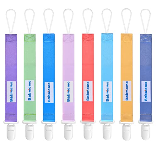 Image of Babmomo Pacifier Clip,8 Pack Pacifier Holder for Boys and Girls,Stylish Binkie Clip Strap,Fits Most Pacifier Styles and Newborn Teether Toys &Baby Gift