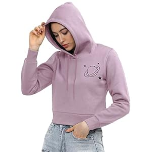 Maniac Women’s Solid Hooded Neck Fulleleeve Lilac Color Cotton Slim Fit Crop Tshirt