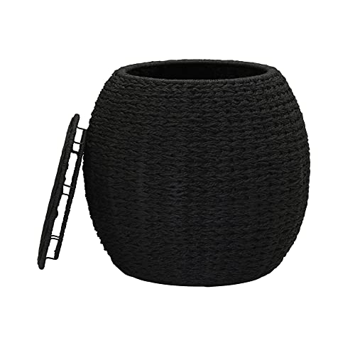 Household Essentials Handwoven Paper Rope Barrel Wicker Storage Basket Side Table, Black #TOP5