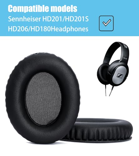 Replacement earpads Compatible with Sennheiser HD201 Headphones | Black/high-density sound-isolating soft ear pads, protein leather material miniatura 2