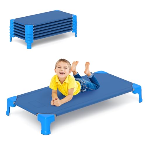 Costzon Daycare Cots for Kids, 6 PCS Space-Saving Stackable Cots w/Sturdy Metal Frame, Comfy Oxford Cloth, Easy Assembly Required, Portable Nap Cots for Preschool (53