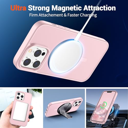 Image of SUPFINE Magnetic for iPhone 13 Pro Max Case with Screen Protector (Compatible with MagSafe) (Military Grade Drop Protection) Translucent Matte Shockproof Phone Cover,Light Pink