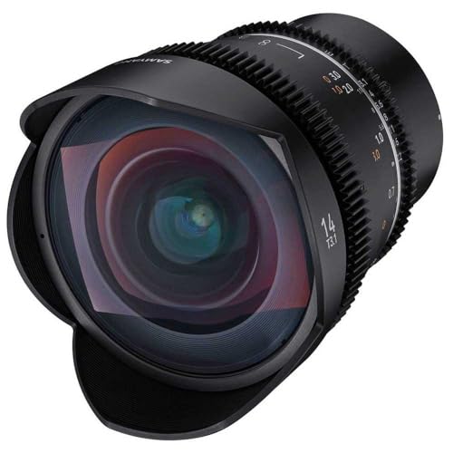 SAMYANG MF 14 mm T3,1 VDSLR MK2 MFT – Lente de Gran Angular T3.1 Ultra Gran Angular Cine y vídeo para Montaje MFT, Distancia Focal Fija de 14 mm, Corona Dentada de Enfoque de Seguimiento de Formato