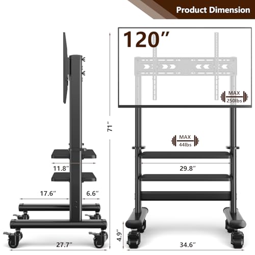 Image of Mobile TV Cart Rolling TV Stand with Wheels for 50-120 inch TVs up to 250 lbs