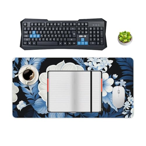 Desk Pad Protector 24x12 Inch Extendido Floral Azul y Blanco miniatura 4