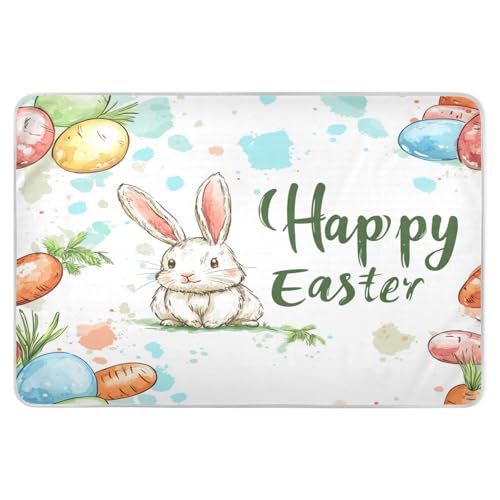 Extra Large Resuable Changing Pad Covers Soft Absorbent Pets Potty Training Mat Leakproof Quick Drying Bed Liners for Baby Boys Girls 52x34in Bunny Carrots Watercolor Eggs Happy Easter