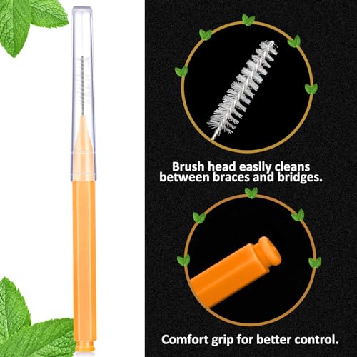 Image of Patelai 100 Pieces Braces Dental Brush for Cleaner Interdental Toothpick Dental Tooth Flossing Head Oral Hygiene Flosser Toothpick Cleaners Tooth Tool(Orange,Ideal Size)