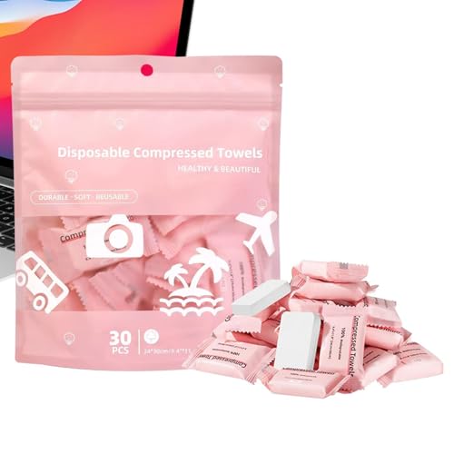 Toallas De Algodón Comprimidas - 30 Hojas, Mini Toalla Facial Ddesechable Envuelta En | Pañuelos Desechables Para Viajes, Senderismo, Deportes, Salones De Belleza, Oficinas, Hogar