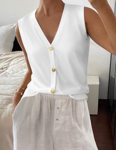 Image of Zeagoo Womens Sweater Vest Chunky Knit Top Sleeveless Button Down Tops Trendy Cardigan for Women White X-Large