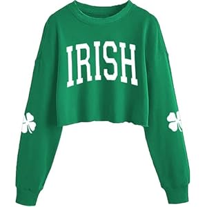 Womens funny clover graphic crop sweatshirts st patricks day lucky shamrock lantern long sleeve pullover tops  urban country home decor