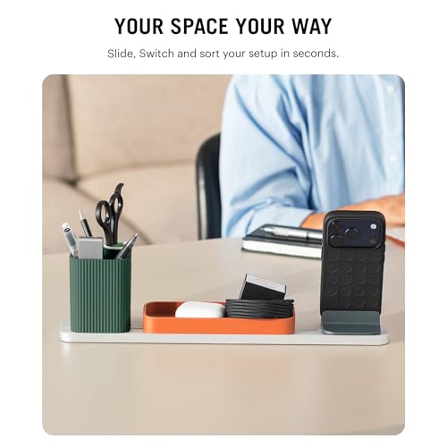 Image of DailyObjects Bar Desk Organizer for Office Desk & Study Table | Premium Aluminium Base Tray with Pen Stand | Phone Stand & Multipurpose Workspace Storage - (Quartz)