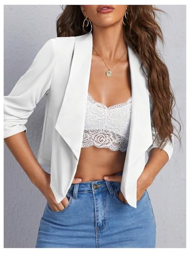 SOLY HUX Women's Casual Blazer 3/4 Open Front Work Office Crop Cardigan Suit Jackets4