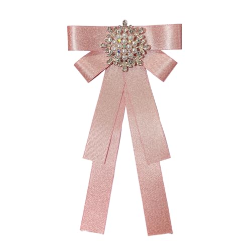 Image of Women Elegant Pearl Ribbon Bow tie Brooches Pin Jewelry Pre-Tied Collar Neck Tie Clip for Lady Girls Wedding Party