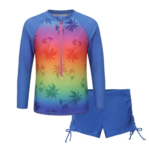 Image of Girls Rash Guard Set for Girls Long Sleeve Swimsuits Hawaiian Two Piece Bathing Suits Swimwear Set