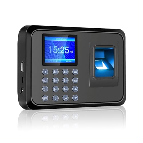 Reloj de control horario, Dispositivo biométrico de asistencia con huella dactilar y contraseña, multilingüe, pantalla LCD 2,4 pulgadas, reloj for gestión empleados para pequeñas empresas