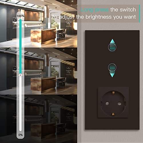 BSEED Dimmer Schalter mit Steckdose mit LED Anzeige 2 Fach 1 Weg Ber&uuml;hren Sie Das Sensorfeld Touchscreen Wandsteckdosen Led Dimmer Touch Lichtschalter Schwarz