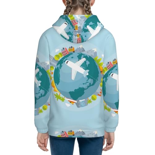 Dreaming Travel Kids Pullover Hoodies Boys Sweatshirts Girls Athletic Clothes with Pocket4