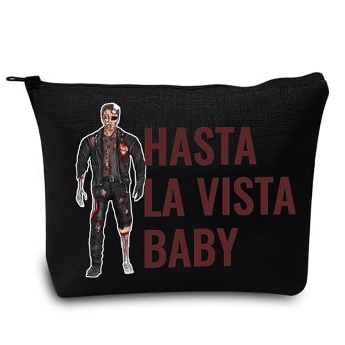 LEVLO T-800 Bolsa de maquiagem cosmética John Connor presente para fãs Hasta La Vista Baby Sarah & John Bolsa com zíper Cyborg T-800 Merchandise, Hasta La Bag, Sacola