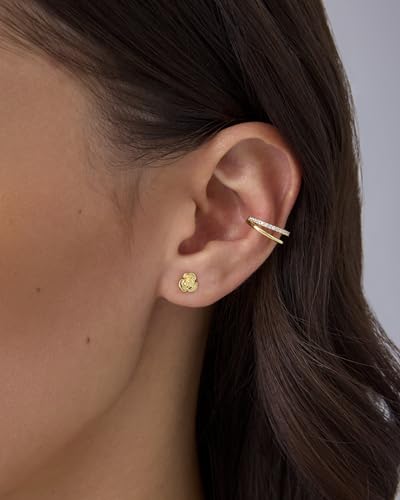 Image of PAVOI 14K Gold Plated Dainty Flat Back Earrings for Women, Piercing Studs | Hypoallergenic Stud Earrings with 925 Sterling Silver Posts, Motif Flatback Screw Back Helix Cartilage