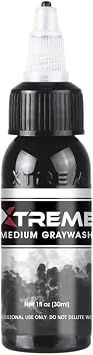 Xtreme Ink Greywashes, Unleash Artistry with Subtle Shades, Extra Light, Light, Medium, and Dark Graywash, Ethical, Sterilized, and Ready-to-Use Tattoo Pigment Dispersion Medium Greywash, 1 oz