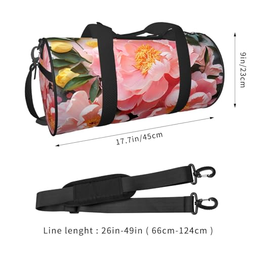 Travel Duffle Bag Weekender Bags for Men Women with Shoe Compartment Large Capacity Weekender Overnight Bag Peony Flower Carry On Tote Bags Sport Gym Bag for Travel Yoga, Black, One Size2