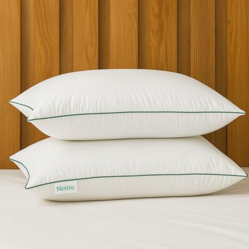 Image of Nestro Premium Set of 2 Sleeping Pillow, Virgin Fiber Filled, 16x24 inch Size, Pure Cotton Fabric