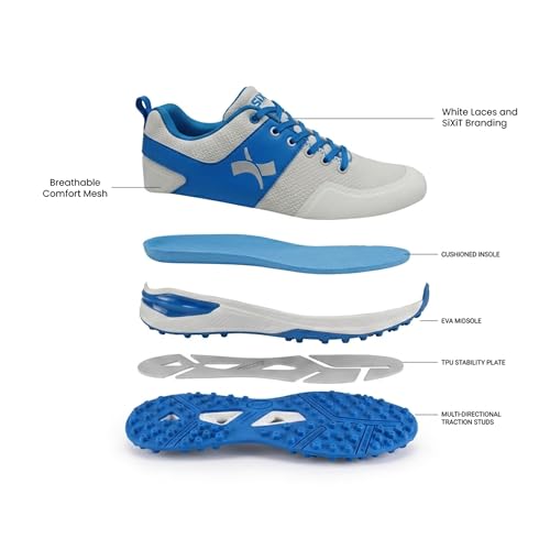 Image of Rise V2 Cricket Shoes for Men, Lightweight Breathable Mesh, Rubber Studded Outsole and TPU Heel Support