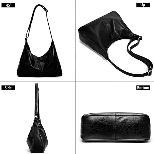 Image of Fozehlad Vegan Leather Hobo Bags for Women | Black Purse Brown Purse Waterproof Slouchy Shoulder Tote Bag for Work Daily