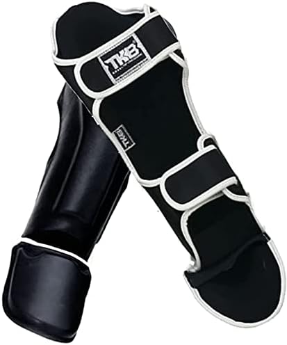 Amazon Com Top King Boxing Pro Leather Shin Guards For Muay Thai Blackwhite Medium Sports Outdoors