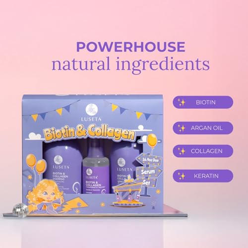Image of Luseta Biotin Trio Hair Care Set Moisturizing Shampoo and Conditioner Set 16.9 oz*2 and 3.38 oz Hair Serum Thickening for Thinning Damaged Dry Hair