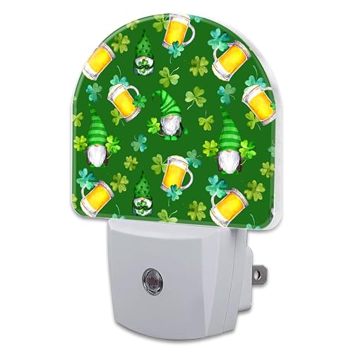 Image of Saint Patrick Day Gnomes and Clovers Night Light Plug into Wall,Irish Shamrock and Gnomes Dusk to Dawn Night Light,0.5w Energy Saving Sleep Friendly Nightlights for Kids Boys Girls Home