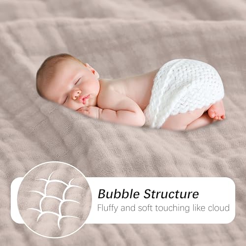 Image of SWEET DOLPHIN Muslin Baby Bath Towels Blanket - 2 Pack 100% Cotton Towel for Babies, Infants, Toddlers - 40x40Inch - Highly Absorbent, Light Bean Paste