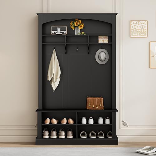 image for Merax 47.2'' Farmhouse Wood Hall Tree with Bench and Shoe Storage, Mul