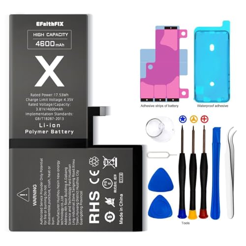 EFaith für iPhone X Akku [4600mAh] Hohe Kapazität 0 Zyklen Ersatzakku mit professionellen Reparaturwerkzeug-Sets