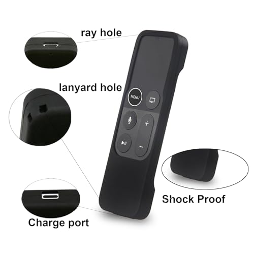 Image of Silicone Case Anti-Slip Shock Proof Soft Remote Cover Compatible with Apple TV 4K 4th 5th Gen Siri Remote Controller - Black