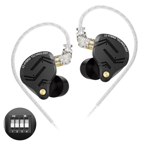 Yinyoo KZ ZS12 Pro X Écouteurs Filaires in Ear Monitor, 4 Commutateurs d'accordage,1DD 5BA Distorsion Non Linéaire Ultra-Faible IEM, Casque Jack 3,5 mm pour...