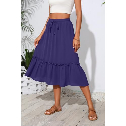Image of Witsmile Summer Skirts Midi Length Flowy Pleated Tiered Skirts for Women 2026 Dressy Casual(Deep Blue,XL)
