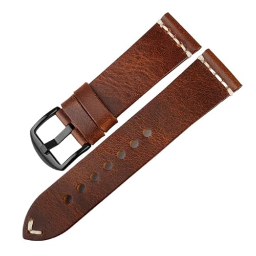 Bracelet de montre LUGEMA en cuir de vachette ciré à l'huile - 20mm, 22mm, 24mm - Light Brown B