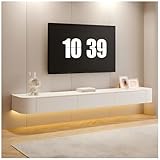 JKJZSALJ TV-Hängeschrank, Wandhalterung, Multimedia-Konsole mit Kabeldurchführung und Ablagen, für Wohnzimmer oder Schlafzimmer, Weiß, 200 cm