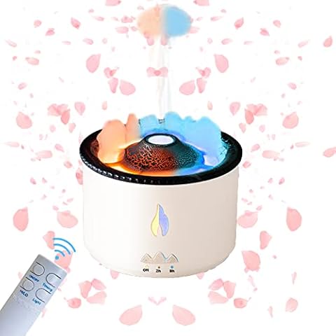 Volcano Luftbefeuchter, Ultra Silent Flame Diffusor Luftbefeuchter 360ML, Qualle/Flamme 2 Mist Modus Aromatherapie Flamme Luftbefeuchter, Waterless Auto Off Air Diffuser Nachtlicht Cover