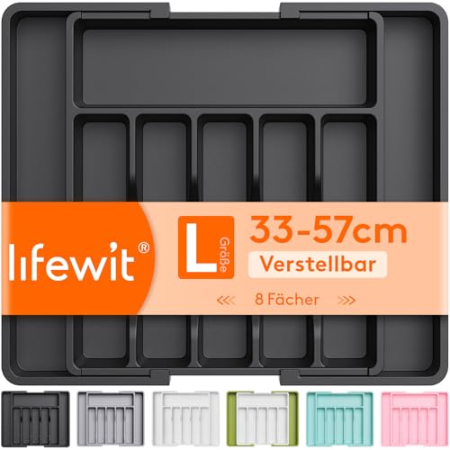 Lifewit Besteckkasten für Schubladen 40 50, Kunststoff Besteckeinsatz (Tiefe 38 cm), erweiterbare Besteckschublade Einsatz, Schubladen Organizer...